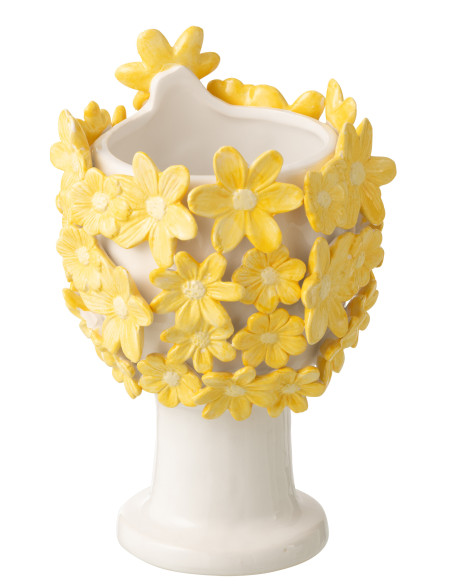 CACHEP DAM FLEU CÉRAM BLA/JAU (17x16,5x24,5cm) 