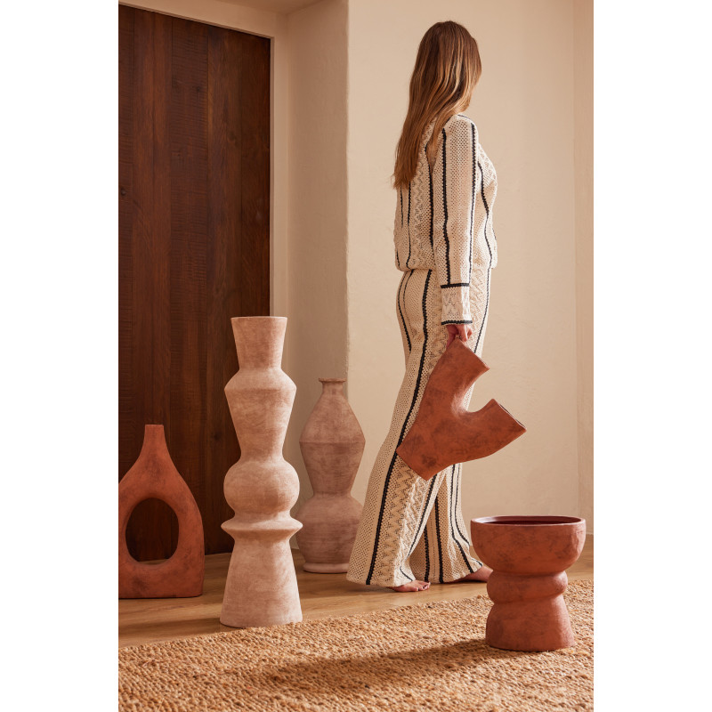 Grand Vase extérieur design moderne Totem H 70 cm Céramique Beige Bonny J-Line - 2