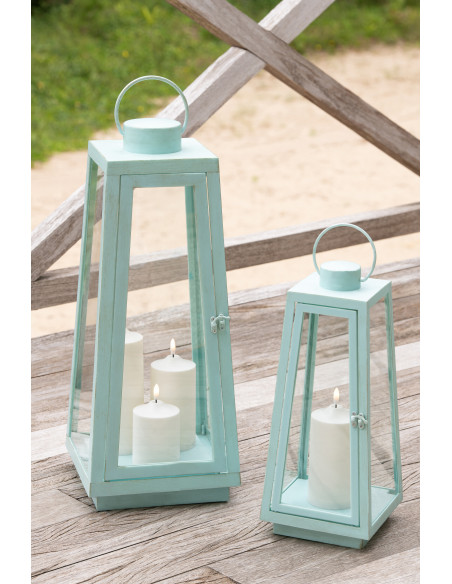 LANT + CANDLE LED VER TURQ M (17x17x40,5cm) 