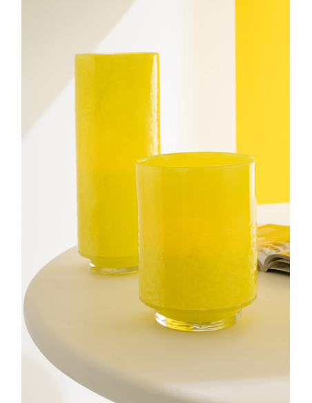 VASE CYLINDRE RELIEF VER JAU M (20x20x27,5cm) 