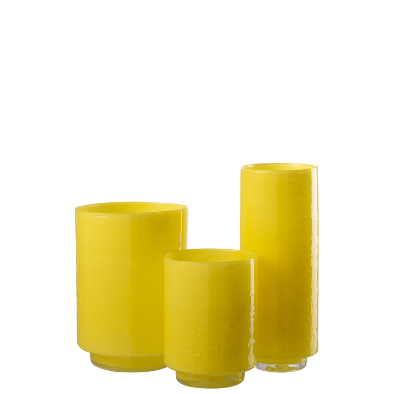 VASE CYLINDRE RELIEF VER JAU L (14x14x36cm) 