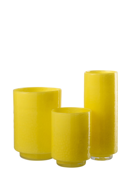 VASE CYLINDRE RELIEF VER JAU L (14x14x36cm) 