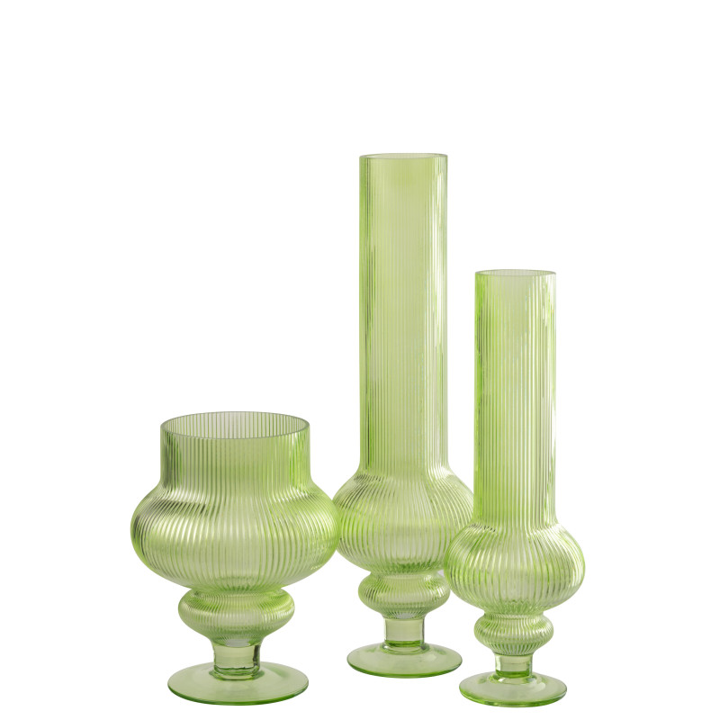 VASE ADA COTELÉ VERRE VERT L (15,3x15,3x50cm) 