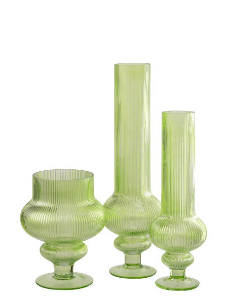 VASE ADA COTELÉ VERRE VERT L (15,3x15,3x50cm) 