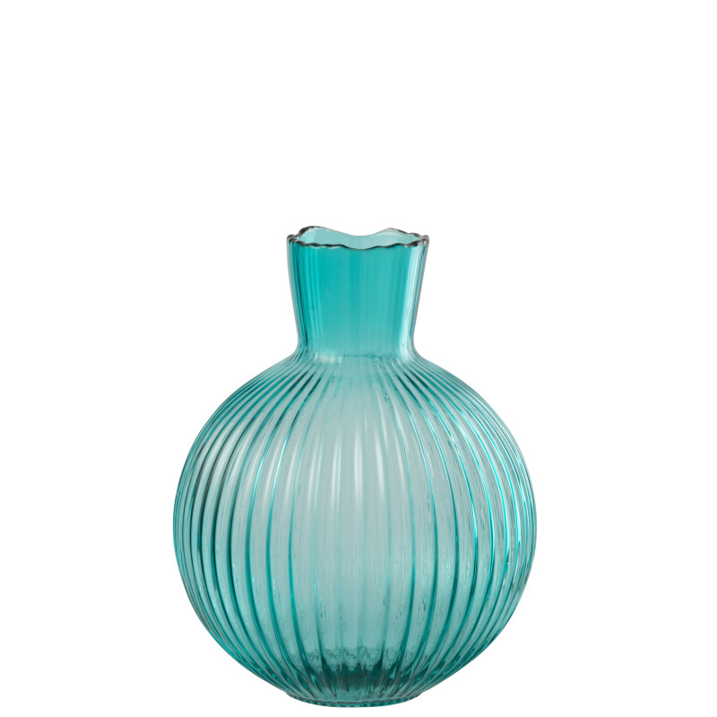 VASE BALLE COTELÉ VERRE TURQ S (23x23x29,5cm) 