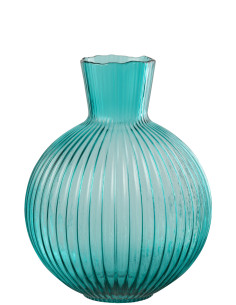 VASE BALLE COTELÉ VERRE TURQ L (27,5x27,5x35cm) 