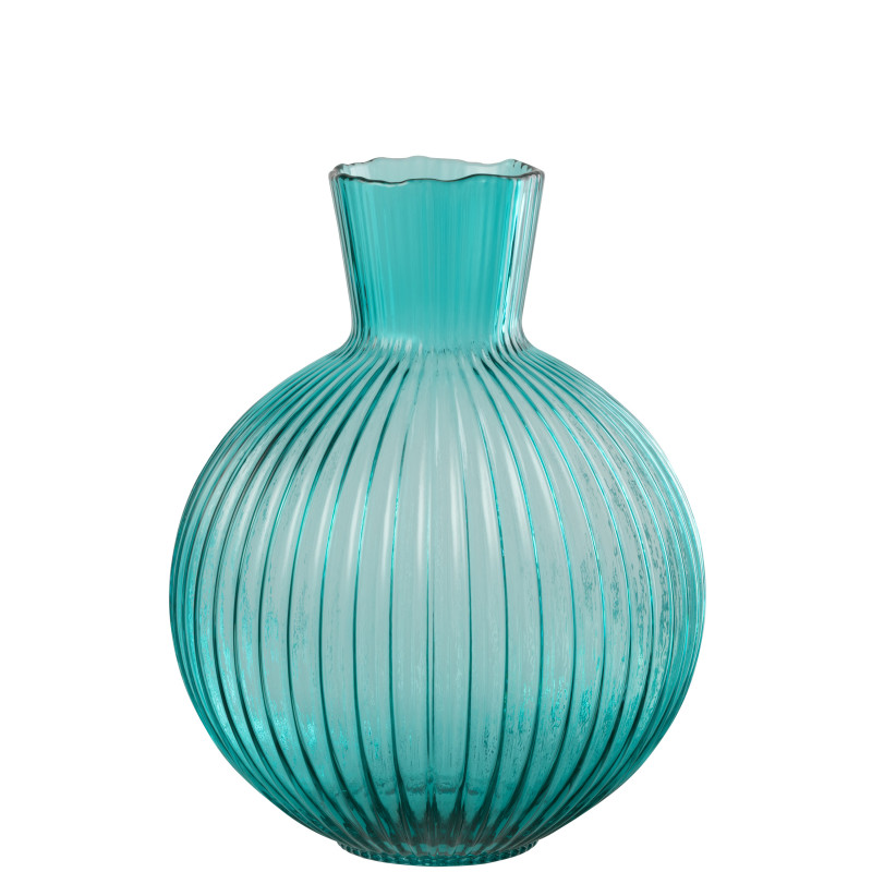 VASE BALLE COTELÉ VERRE TURQ L (27,5x27,5x35cm) 