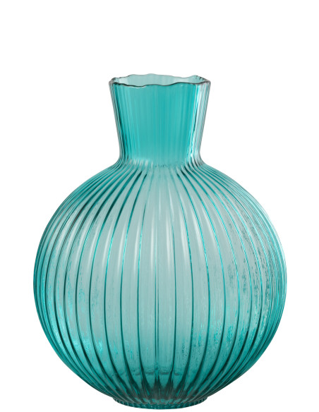VASE BALLE COTELÉ VERRE TURQ L (27,5x27,5x35cm) 
