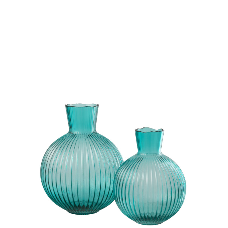 VASE BALLE COTELÉ VERRE TURQ L (27,5x27,5x35cm) 