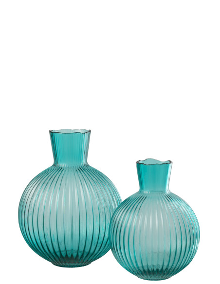 VASE BALLE COTELÉ VERRE TURQ L (27,5x27,5x35cm) 