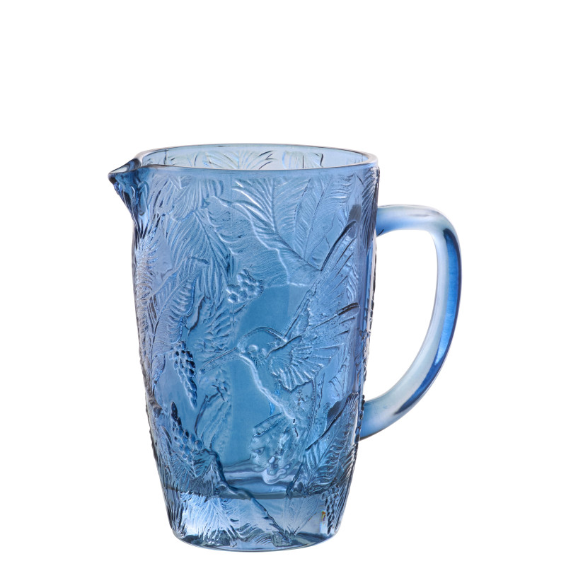 CARAFE OISEAUX VERRE BLEU (19x12,5x19,5cm) 