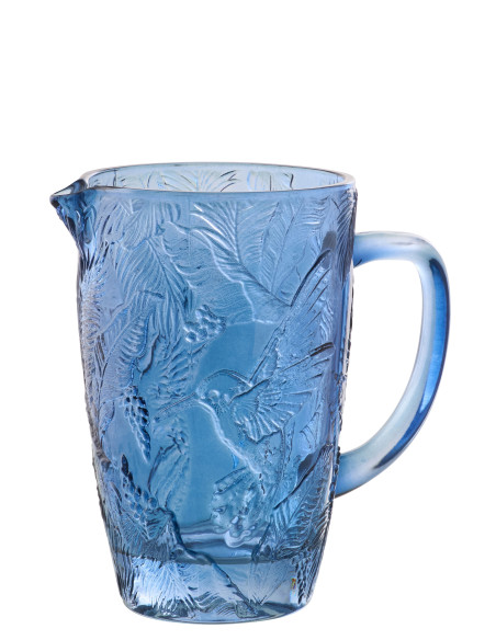 CARAFE OISEAUX VERRE BLEU (19x12,5x19,5cm) 