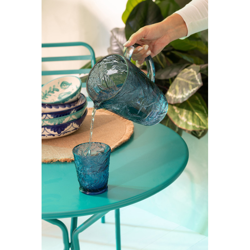 CARAFE OISEAUX VERRE BLEU (19x12,5x19,5cm) 