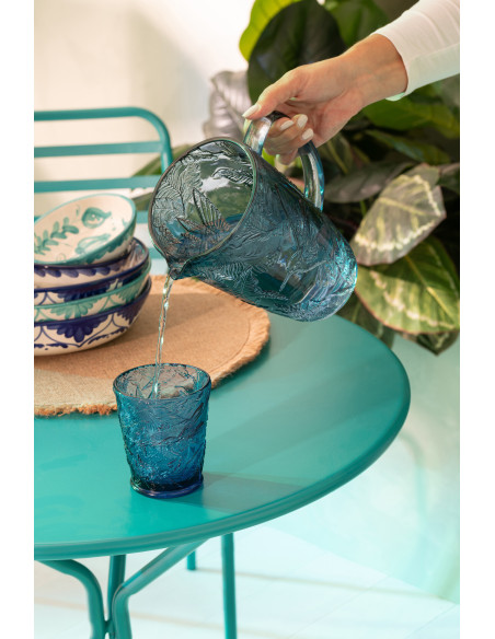 CARAFE OISEAUX VERRE BLEU (19x12,5x19,5cm) 