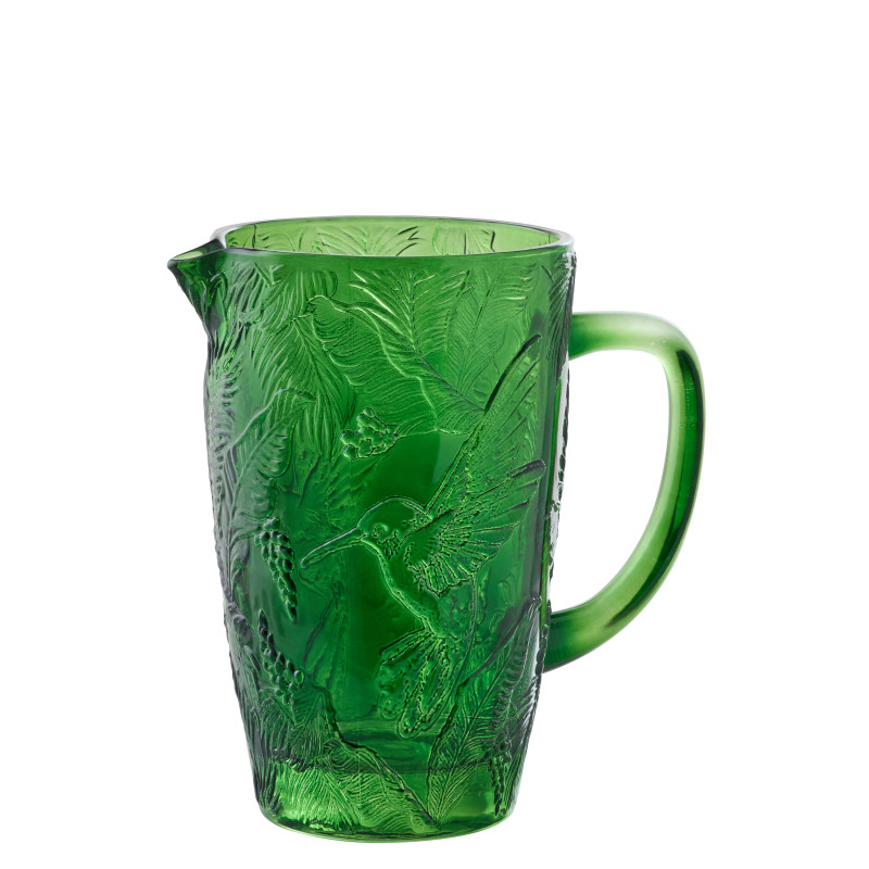CARAFE OISEAUX VERRE VERT (19x12,5x19,5cm) 