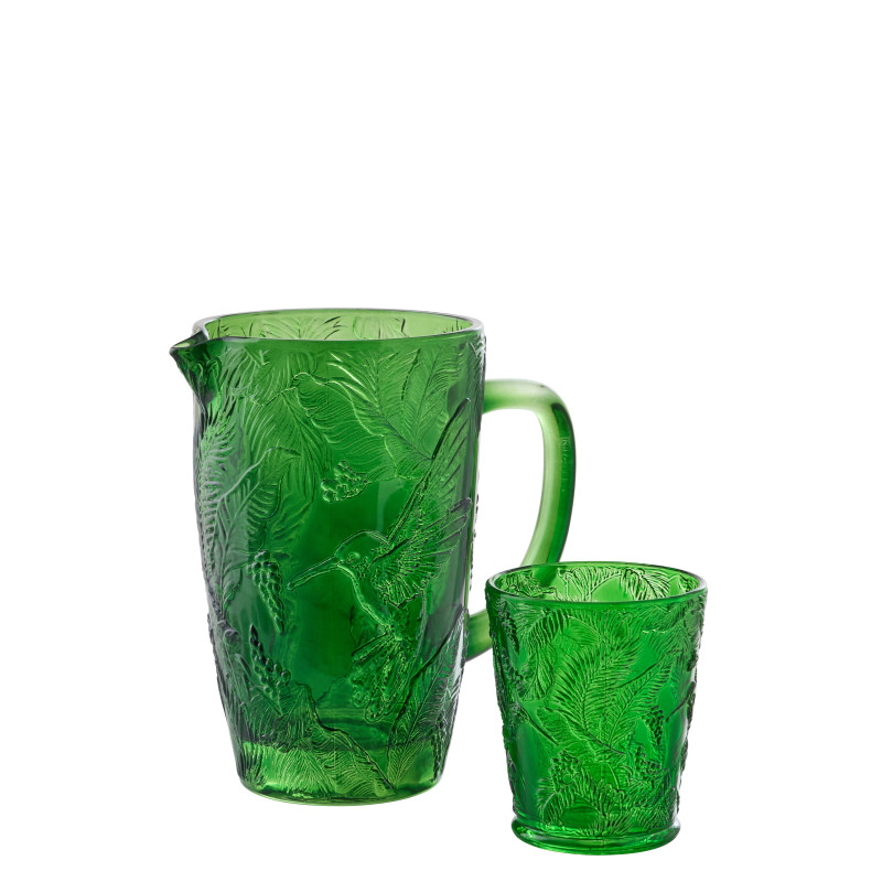 CARAFE OISEAUX VERRE VERT (19x12,5x19,5cm) 