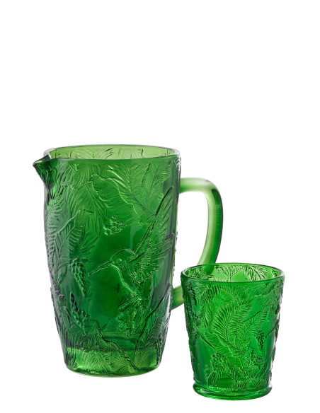 CARAFE OISEAUX VERRE VERT (19x12,5x19,5cm) 