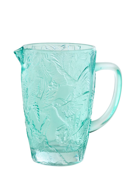CARAFE OISEAUX VERRE BLEU AZUR (19x12,5x19,5cm) 