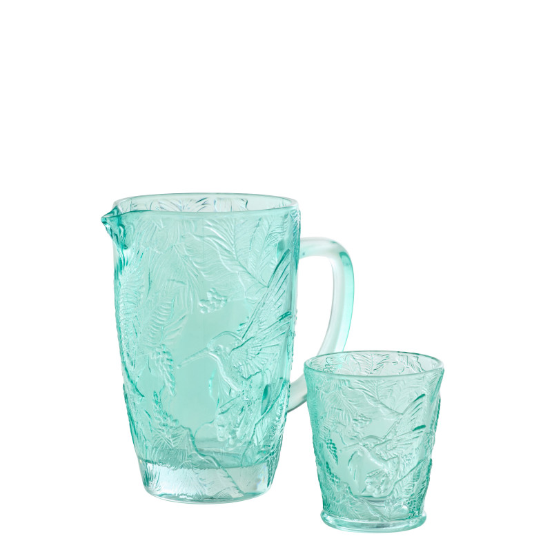 CARAFE OISEAUX VERRE BLEU AZUR (19x12,5x19,5cm) 