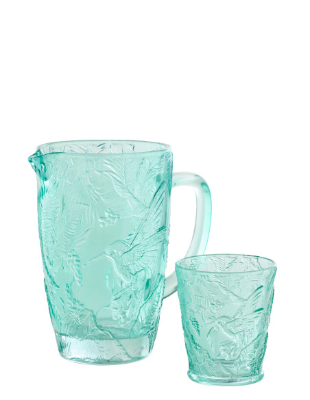 CARAFE OISEAUX VERRE BLEU AZUR (19x12,5x19,5cm) 