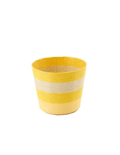 CACHEPOT LIGNÉ PAP JAU/NAT L (17,5x17,5x15cm) 