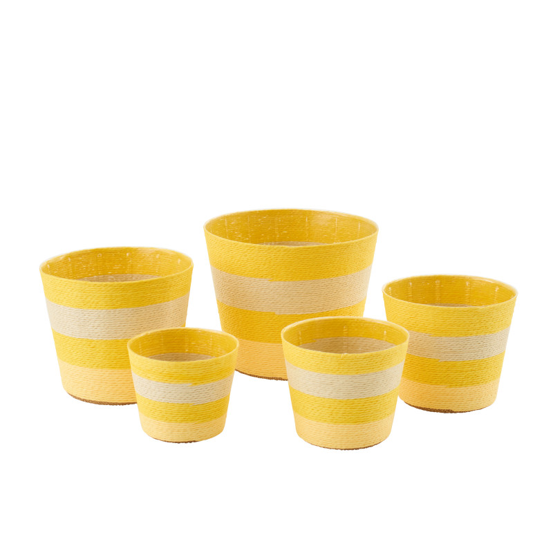 CACHEPOT LIGNÉ PAP JAU/NAT XL (21,5x21,5x17cm) 