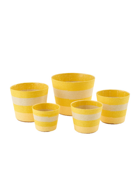 CACHEPOT LIGNÉ PAP JAU/NAT XL (21,5x21,5x17cm) 