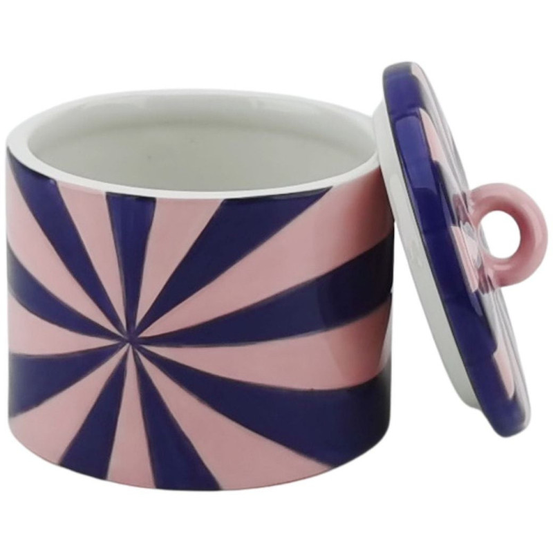Boite déco moderne avec couvercle Tourbillon 11 cm Céramique Bleu Rose clair Swirl 