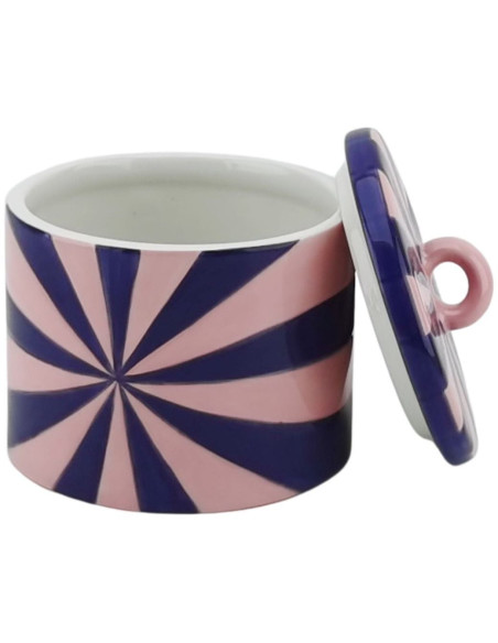 Boite déco moderne avec couvercle Tourbillon 11 cm Céramique Bleu Rose clair Swirl 