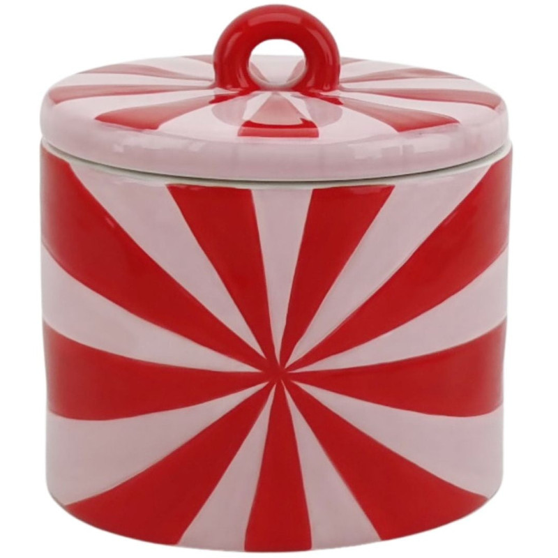 Boite déco moderne avec couvercle Tourbillon 11 cm Céramique Rouge Rose clair Swirl 