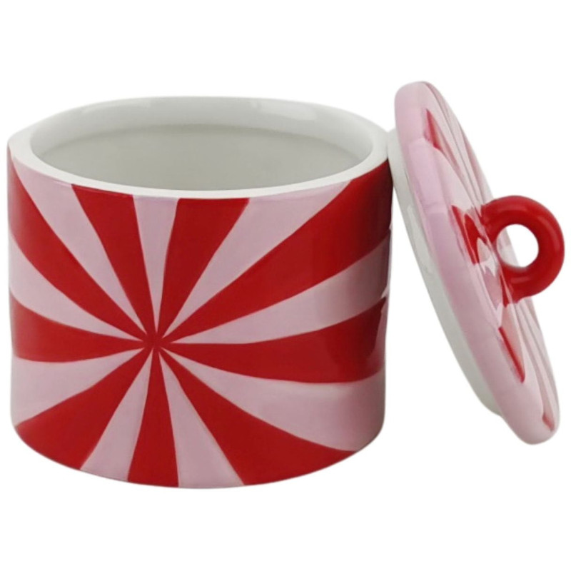 Boite déco moderne avec couvercle Tourbillon 11 cm Céramique Rouge Rose clair Swirl 