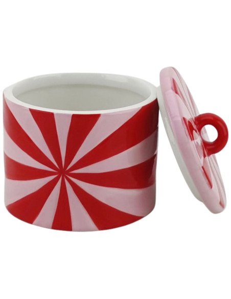 Boite déco moderne avec couvercle Tourbillon 11 cm Céramique Rouge Rose clair Swirl 