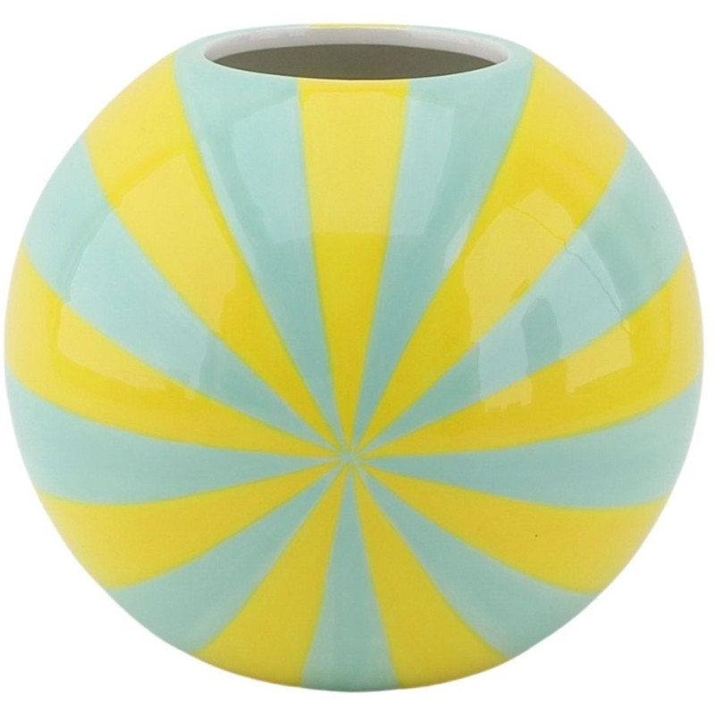 Vase dopamine Tourbillon Boule 15 cm Céramique Jaune Vert menthe Swirl 