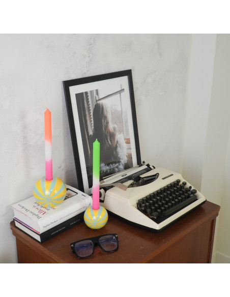 Bougeoir dopamine Tourbillon 10 cm Céramique Jaune Vert menthe Swirl 