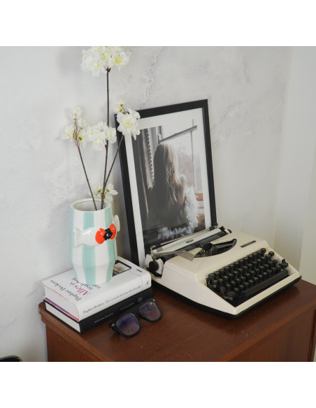 Vase original moderne Poissons Rond Hauteur 18 cm Céramique Vert menthe Blanc Fishes 