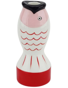 Bougeoir originale moderne Poisson Hauteur 16 cm Céramique Rouge Blanc Rose Fish 