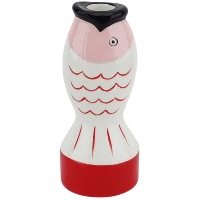 Bougeoir originale moderne Poisson Hauteur 16 cm Céramique Rouge Blanc Rose Fish 