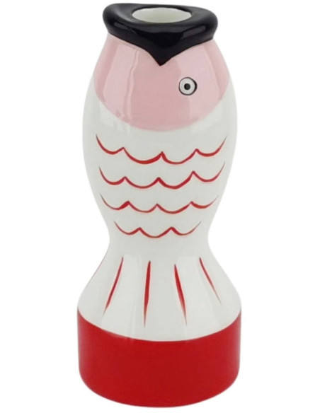 Bougeoir originale moderne Poisson Hauteur 16 cm Céramique Rouge Blanc Rose Fish 