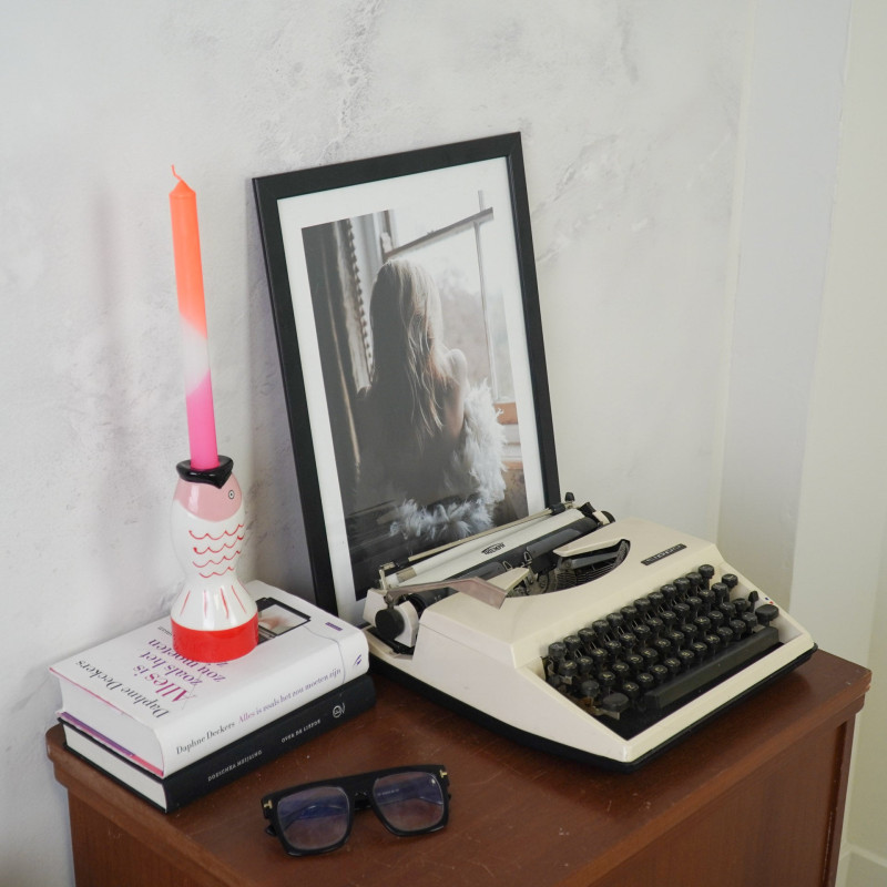 Bougeoir originale moderne Poisson Hauteur 16 cm Céramique Rouge Blanc Rose Fish 