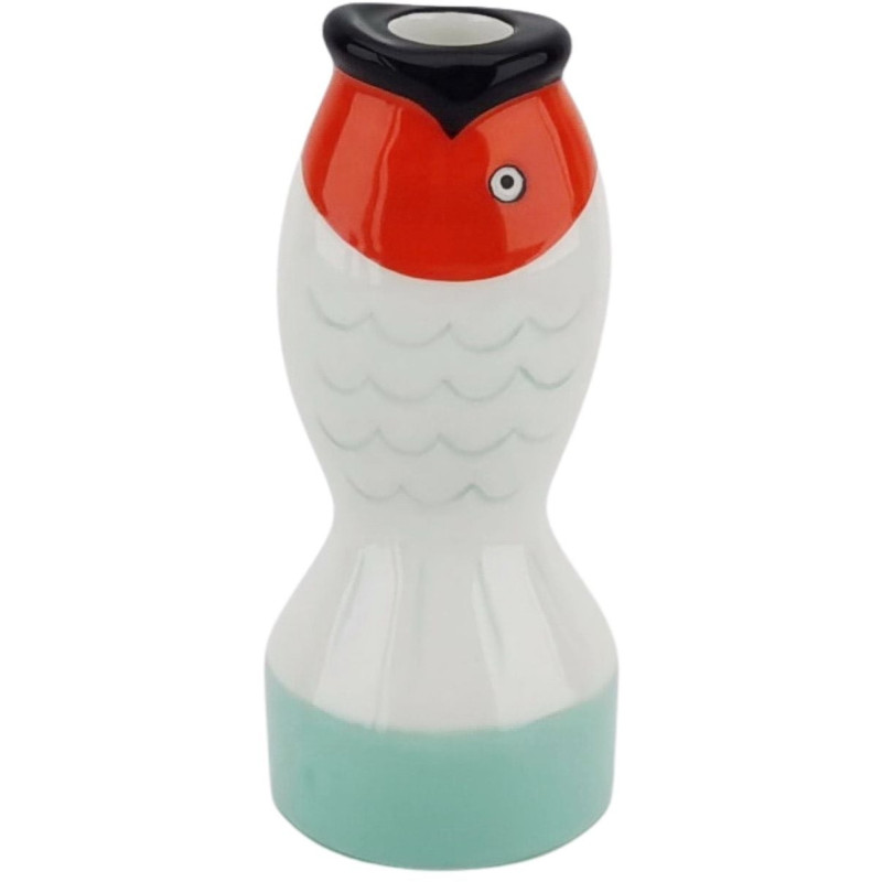 Bougeoir originale moderne Poisson Hauteur 16 cm Céramique Vert menthe Blanc Rouge Fish 