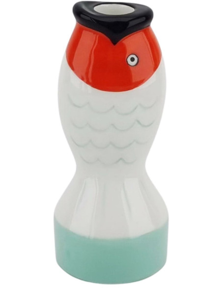 Bougeoir originale moderne Poisson Hauteur 16 cm Céramique Vert menthe Blanc Rouge Fish 