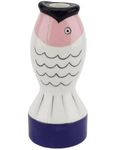 Bougeoir originale moderne Poisson Hauteur 16 cm Céramique Bleu Blanc Rose Fish 
