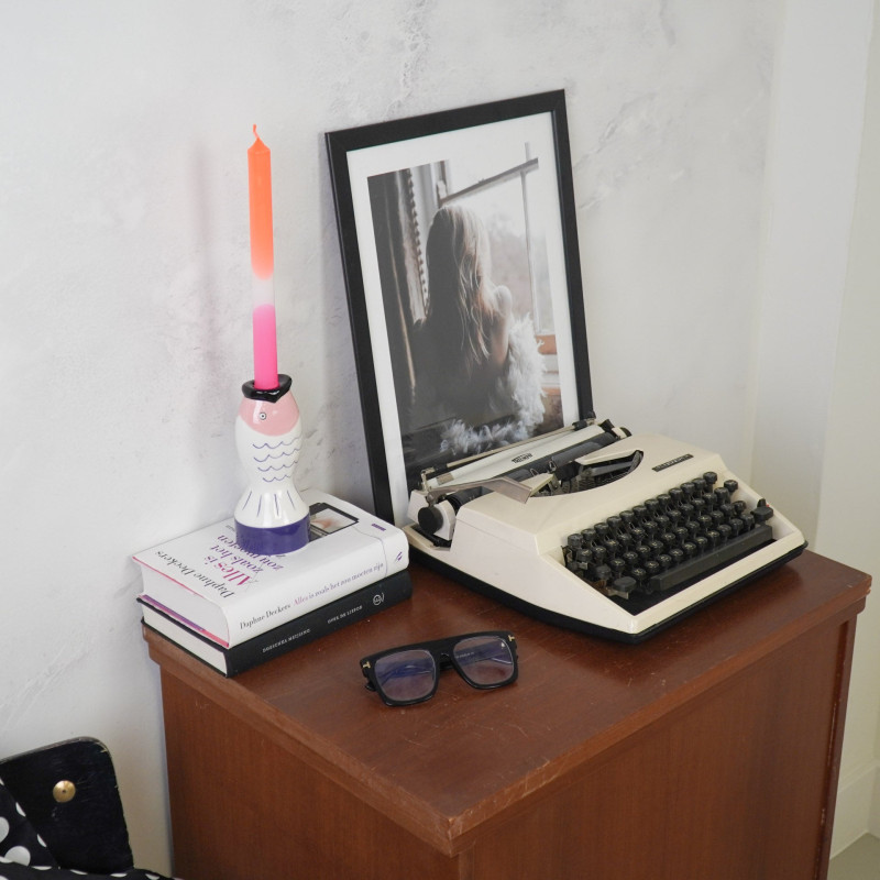 Bougeoir originale moderne Poisson Hauteur 16 cm Céramique Bleu Blanc Rose Fish 