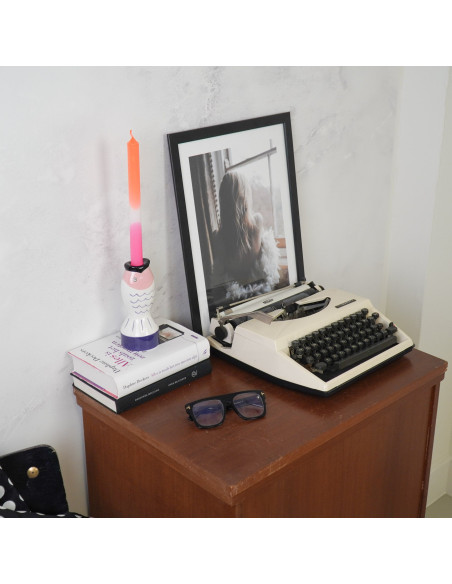 Bougeoir originale moderne Poisson Hauteur 16 cm Céramique Bleu Blanc Rose Fish 