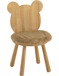 Chaise pour enfant Tête d'ourson en Bois d'hévéa Naturel Tissu Beige Honey - 1