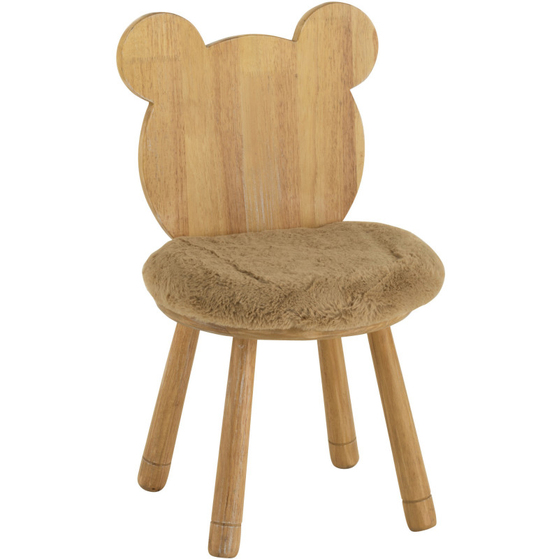 Chaise pour enfant Tête d'ourson en Bois d'hévéa Naturel Tissu Beige Honey - 1