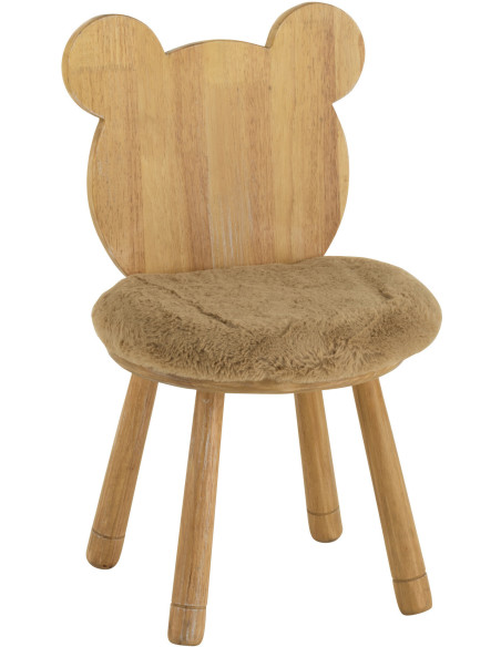 Chaise pour enfant Tête d'ourson en Bois d'hévéa Naturel Tissu Beige Honey - 1