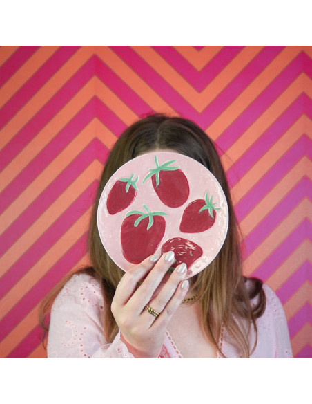 Vide-poche déco Fraises 17 cm Céramique Rose Rouge Strawberries 