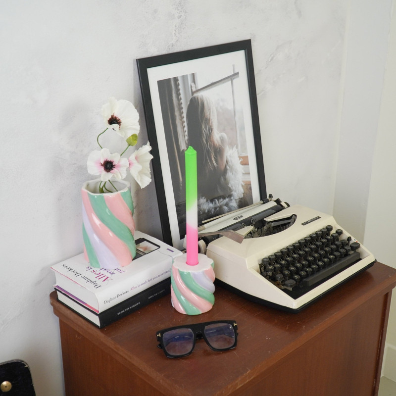 Bougeoir dopamine Guimauve torsadée 8 cm Céramique Rose Vert menthe Lilas Marshmellow 