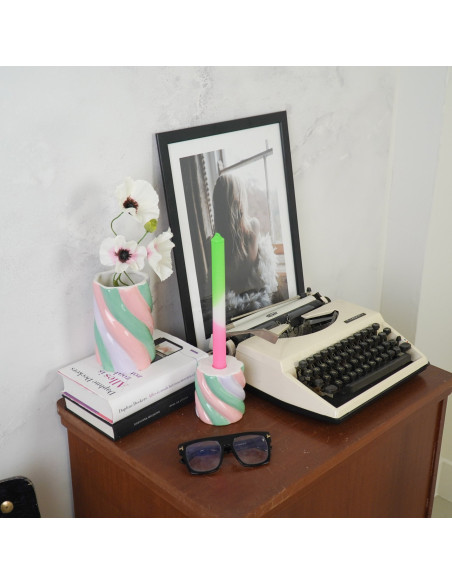 Bougeoir dopamine Guimauve torsadée 8 cm Céramique Rose Vert menthe Lilas Marshmellow 